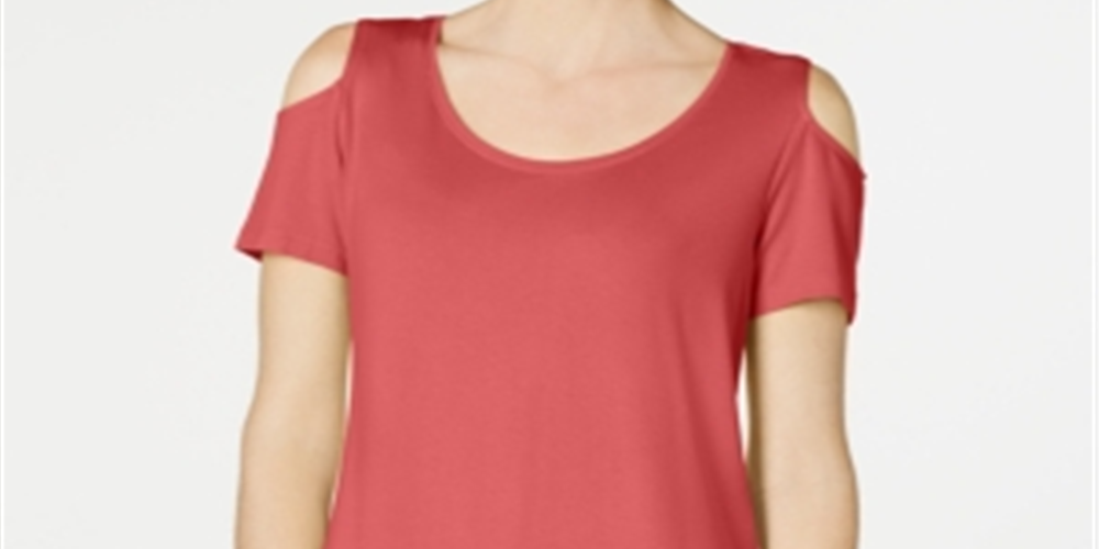 Camiseta feminina JM Collection com ombros descobertos e manga curta, rosa, tamanho G