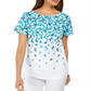 Blusa feminina Karen Scott com estampa de borboleta em cascata, azul, tamanho XS
