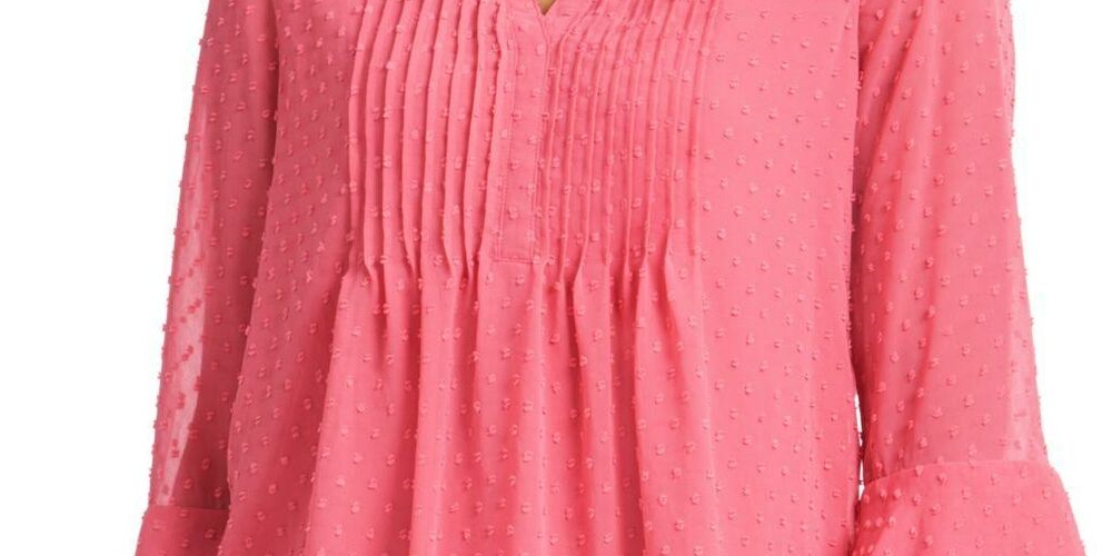 Charter Club Blusa feminina texturizada com babados duplos e pregas rosa, tamanho M