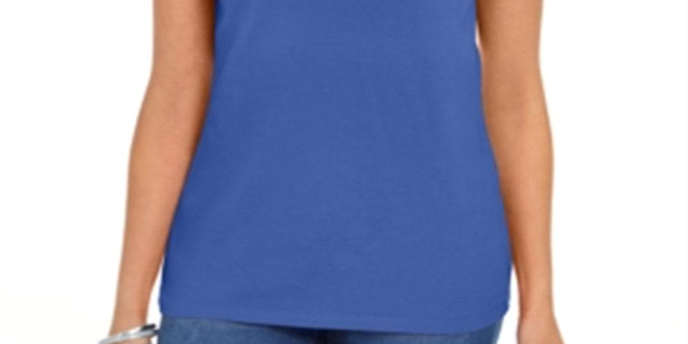 Camiseta feminina Karen Scott de algodão com gola recortada, azul, tamanho XS