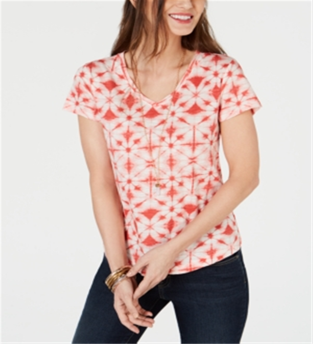 Camiseta feminina de algodão estampada Style &amp; Co, vermelha, tamanho pequeno grande