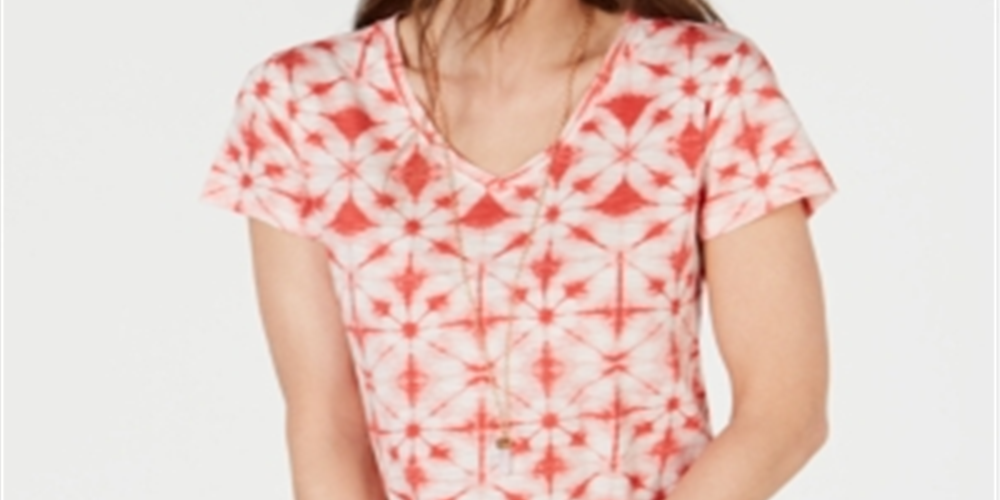 Camiseta feminina de algodão estampada Style &amp; Co, vermelha, tamanho pequeno grande