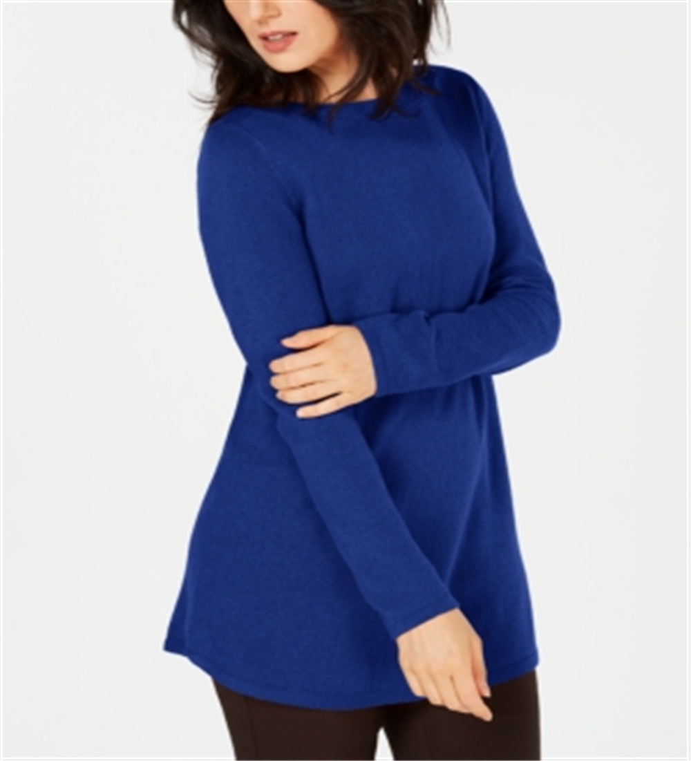 Túnica feminina Karen Scott lisa com bainha curva, azul, tamanho pequeno