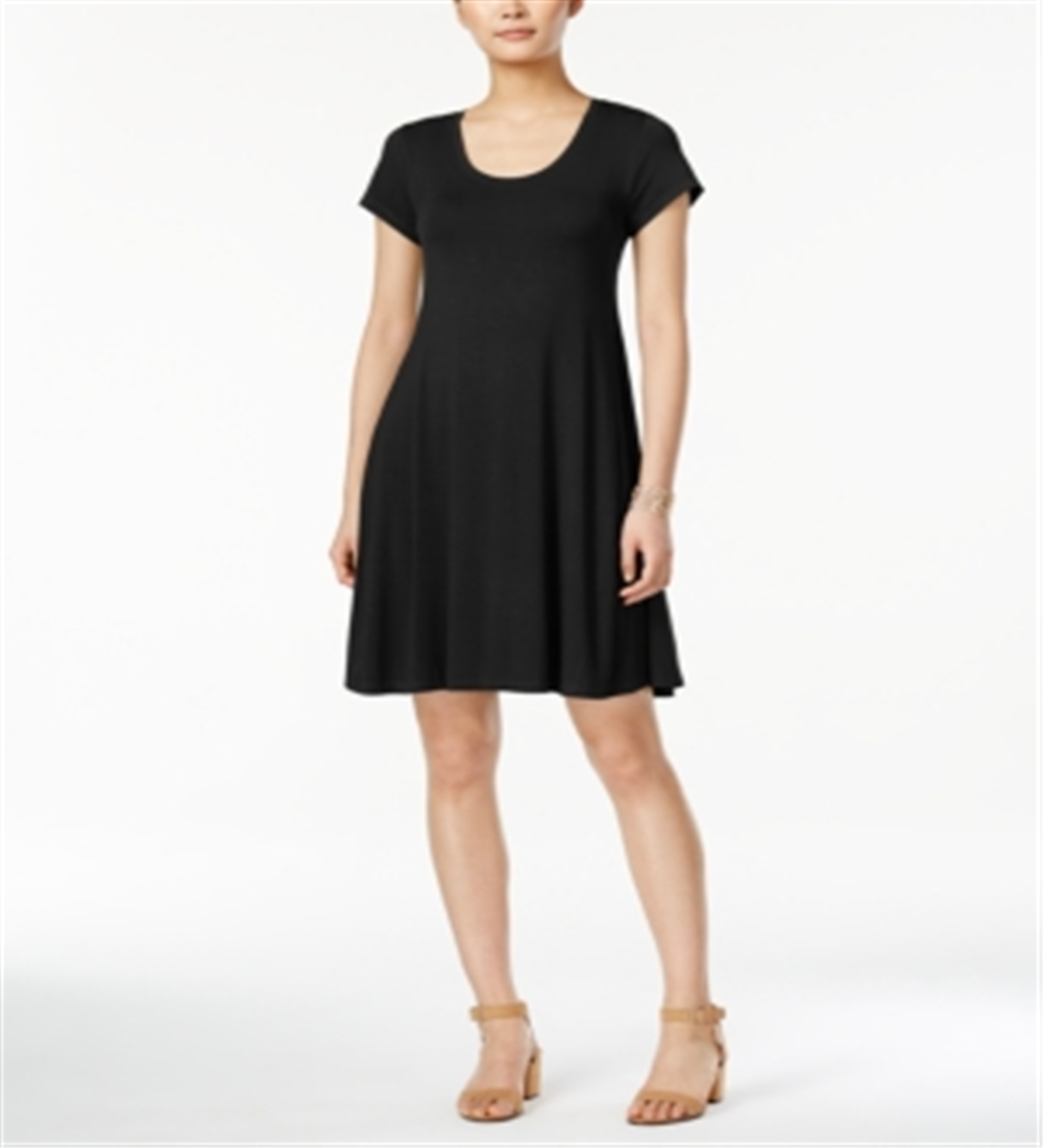 Vestido evasê de manga curta feminino Style &amp; Co, preto, tamanho XS