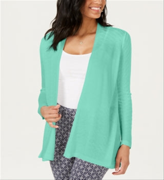 Suéter feminino Charter Club Geo Stitch Completer Verde Tamanho Pequeno G