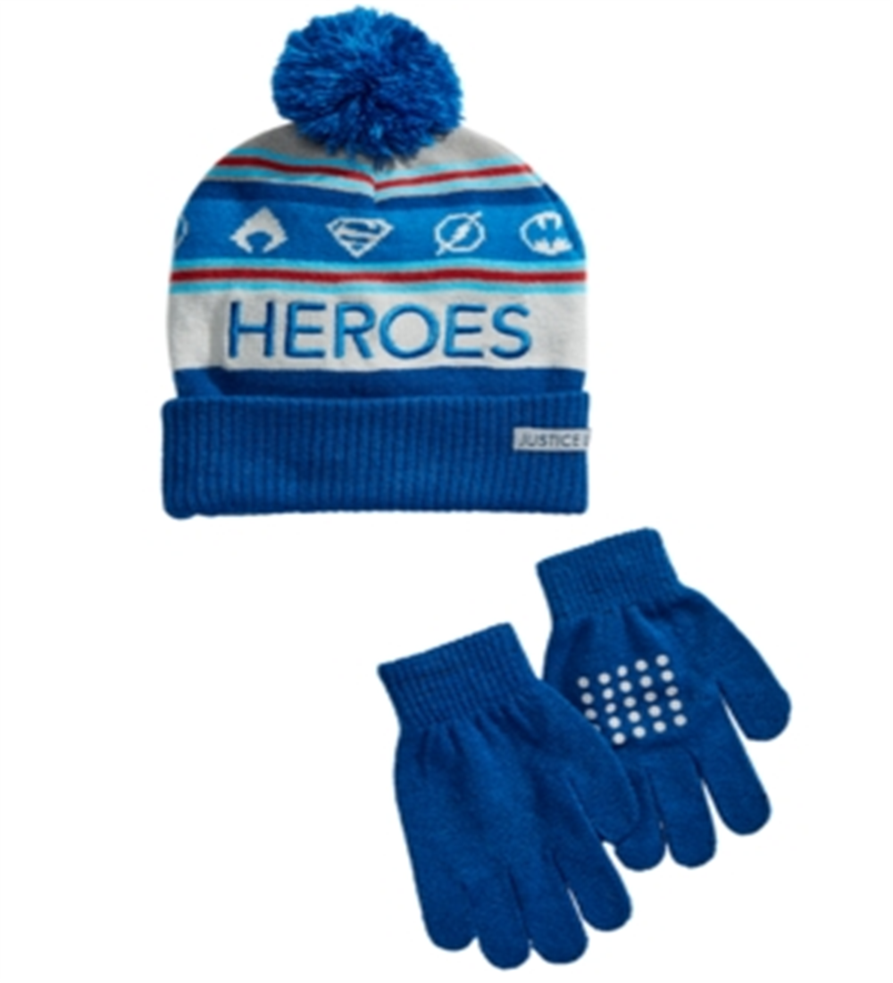 Conjunto de 2 peças de chapéu e luvas da Liga da Justiça da DC Comics Little &amp; Big Boy's, azul, tamanho único