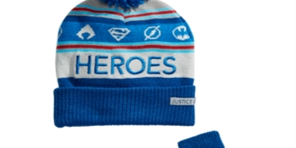 Conjunto de 2 peças de chapéu e luvas da Liga da Justiça da DC Comics Little &amp; Big Boy's, azul, tamanho único