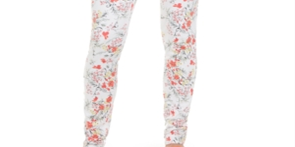 Calça jeans feminina Lexington com estampa floral e perna reta, branca, tamanho 8