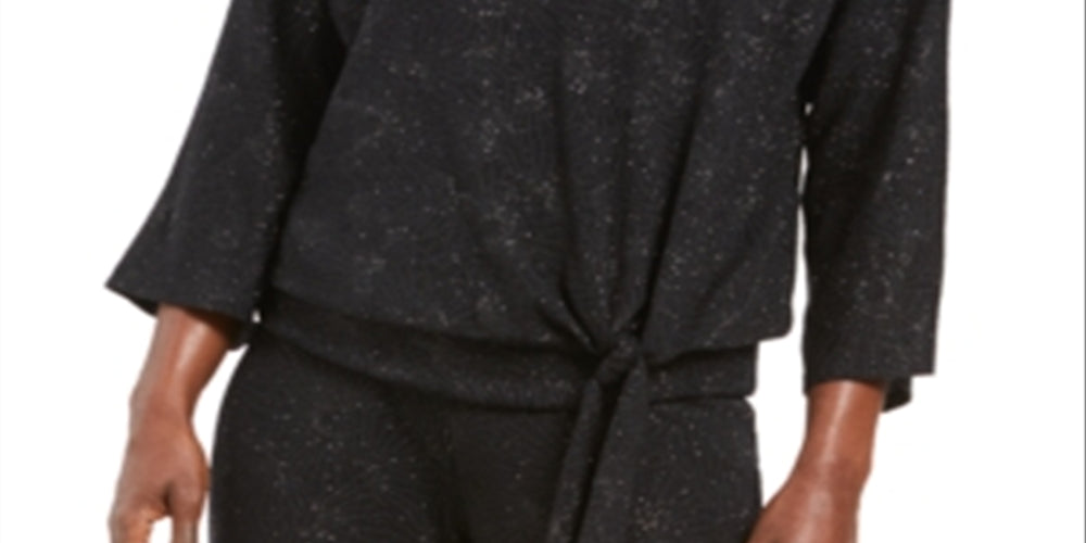 JM Collection Top feminino metálico com amarração frontal, preto, tamanho 2XL