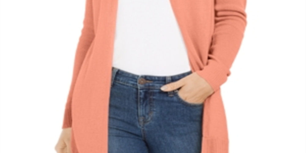 Suéter feminino Charter Club com frente aberta e bainha curva, laranja, tamanho pequeno M