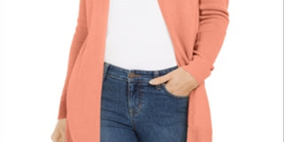 Suéter feminino Charter Club com frente aberta e bainha curva, laranja, tamanho pequeno M