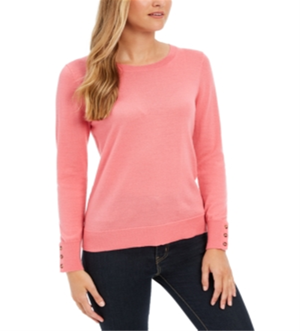 Suéter feminino Charter Club de lã merino com punhos abotoados e gola redonda, rosa, tamanho 2, extra grande