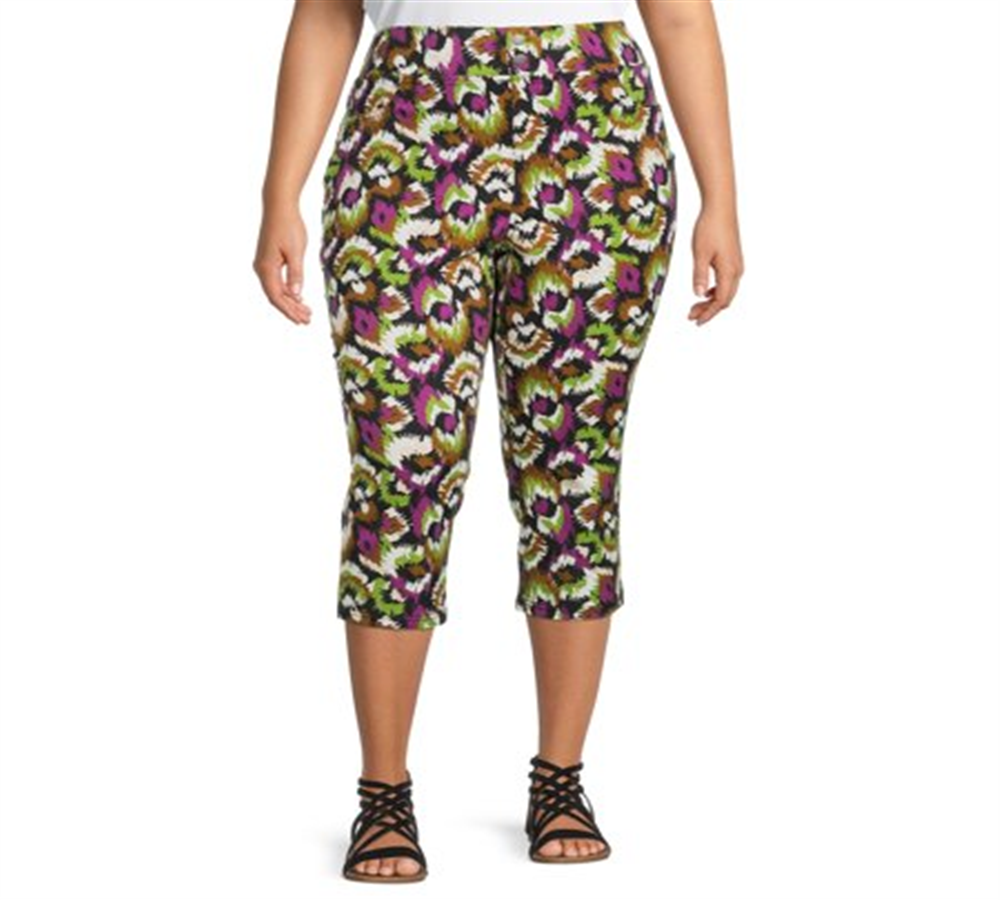 Jeggings estampados plus size femininos Terra &amp; Sky, pretos, tamanho 2XL