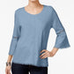 Blusa feminina estilo &amp; co com manga sino e decote em joia, azul, tamanho pequeno médio