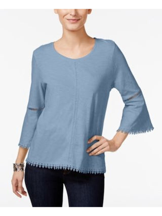 Blusa feminina estilo &amp; co com manga sino e decote em joia, azul, tamanho pequeno médio
