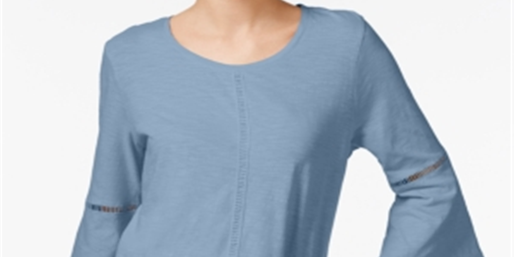 Blusa feminina estilo &amp; co com manga sino e decote em joia, azul, tamanho pequeno médio