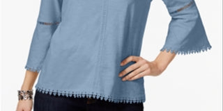 Blusa feminina estilo &amp; co com manga sino e decote em joia, azul, tamanho pequeno médio