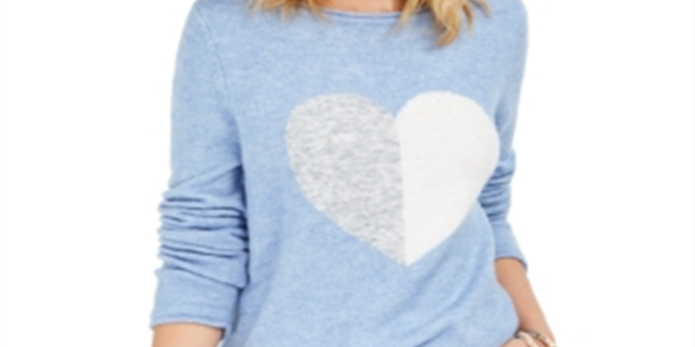 Suéter feminino estilo coração azul tamanho P