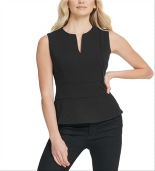 DKNY Women's V Neck Peplum Top Black Size S
