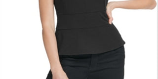 DKNY Women's V Neck Peplum Top Black Size S