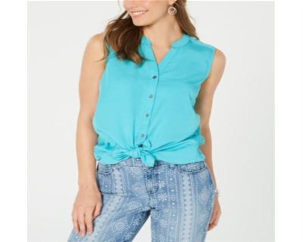 Blusa sem mangas com amarração lateral feminina Style &amp; Co, azul, tamanho pequeno M