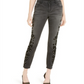 Calça jeans skinny feminina com estampa de leopardo e flocada da INC International Concepts, preta, tamanho 0
