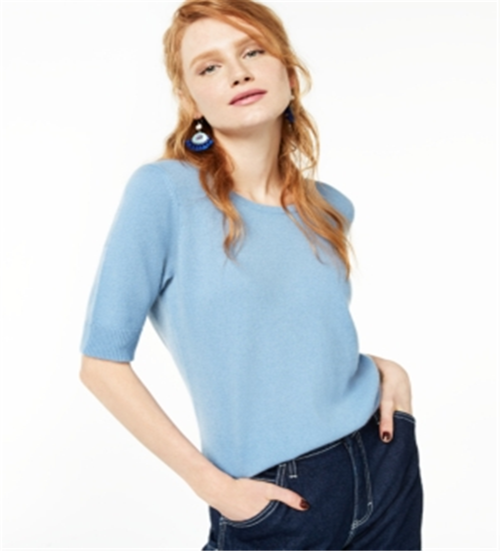 Suéter de cashmere feminino Charter Club com manga cotovelo, azul, tamanho P
