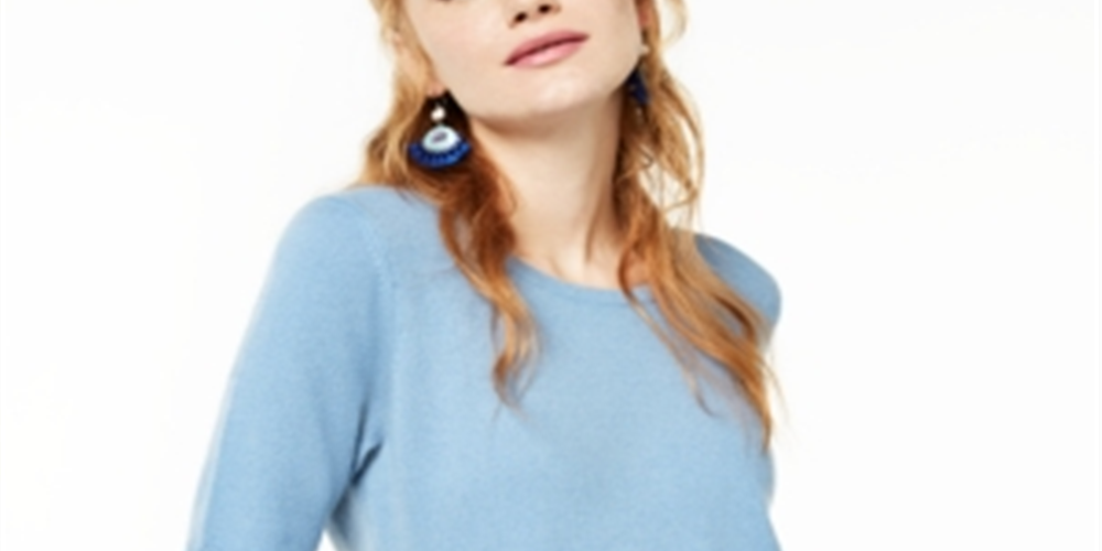Suéter de cashmere feminino Charter Club com manga cotovelo, azul, tamanho P