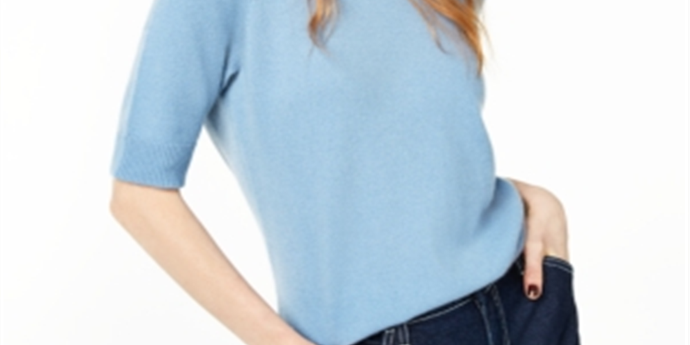 Suéter de cashmere feminino Charter Club com manga cotovelo, azul, tamanho P