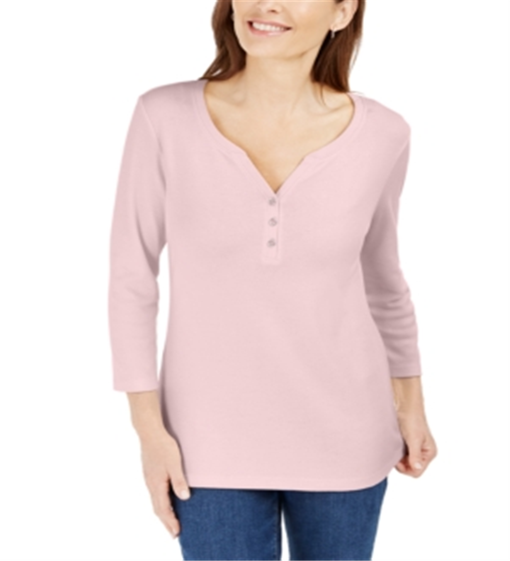 Camisa Henley Manga 3/4 Feminina Karen Scott Rosa Tamanho M