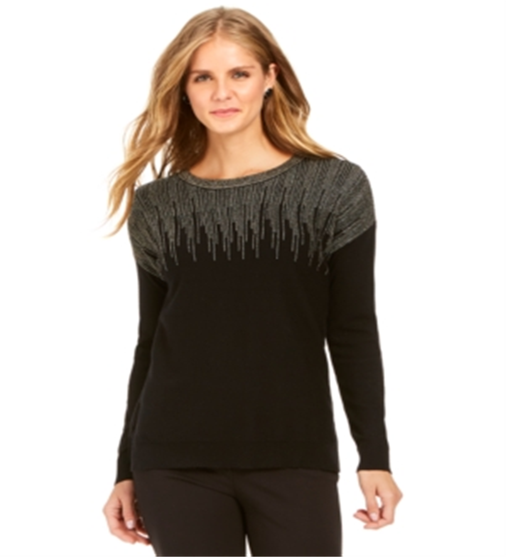 Suéter Alfani Feminino com Detalhe Metálico e Bainha Ventilada, Preto, Tamanho Pequeno P