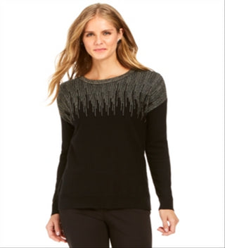 Suéter Alfani Feminino com Detalhe Metálico e Bainha Ventilada, Preto, Tamanho Pequeno P