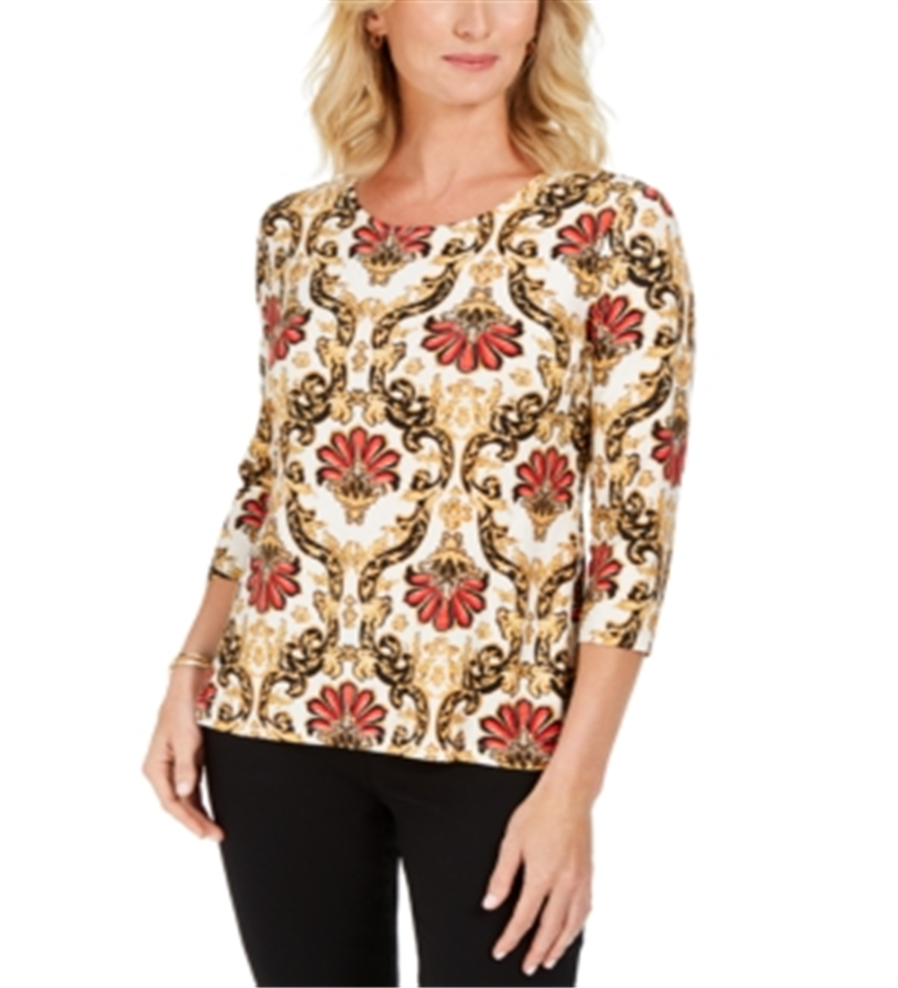 Blusa feminina estampada em jacquard, tamanho pequeno, marrom, JM Collection, tamanho extrapequeno