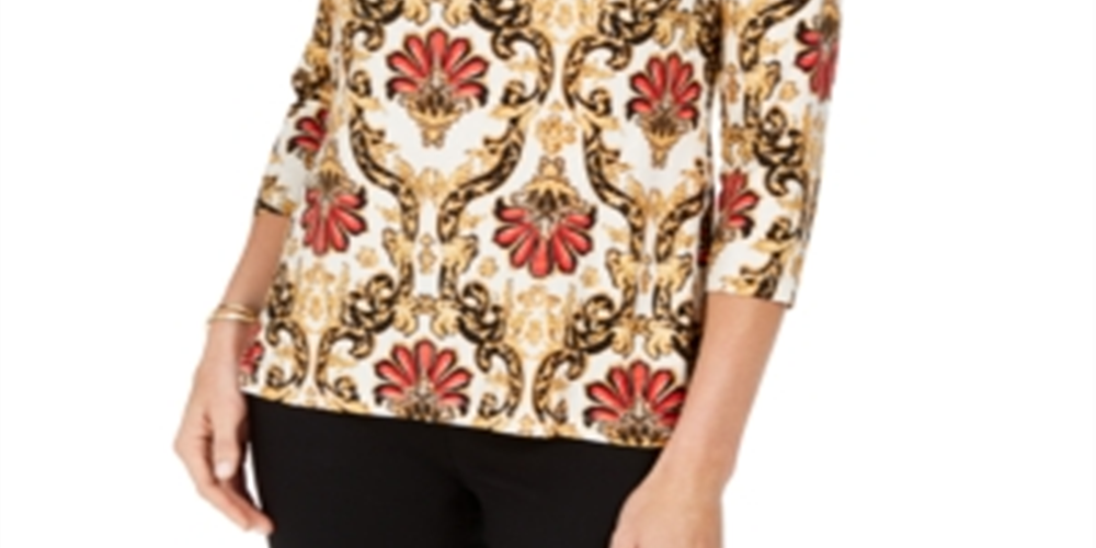 Blusa feminina estampada em jacquard, tamanho pequeno, marrom, JM Collection, tamanho extrapequeno