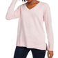 Suéter túnica feminino Maison Jules de algodão com decote em V, rosa, tamanho P