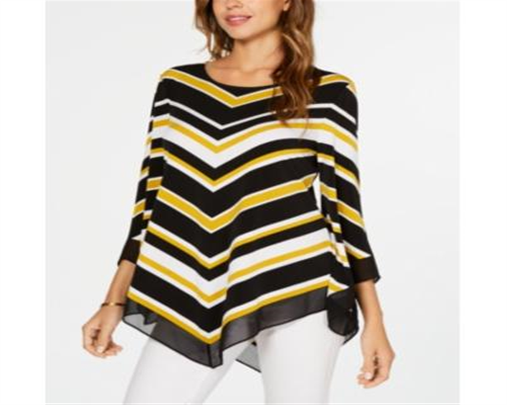 Blusa listrada feminina Alfani com bainha em V, amarela, tamanho pequeno M