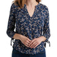 Blusa feminina estampada e franzida Lucky Brand, azul, tamanho M
