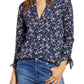 Blusa feminina estampada e franzida Lucky Brand, azul, tamanho M