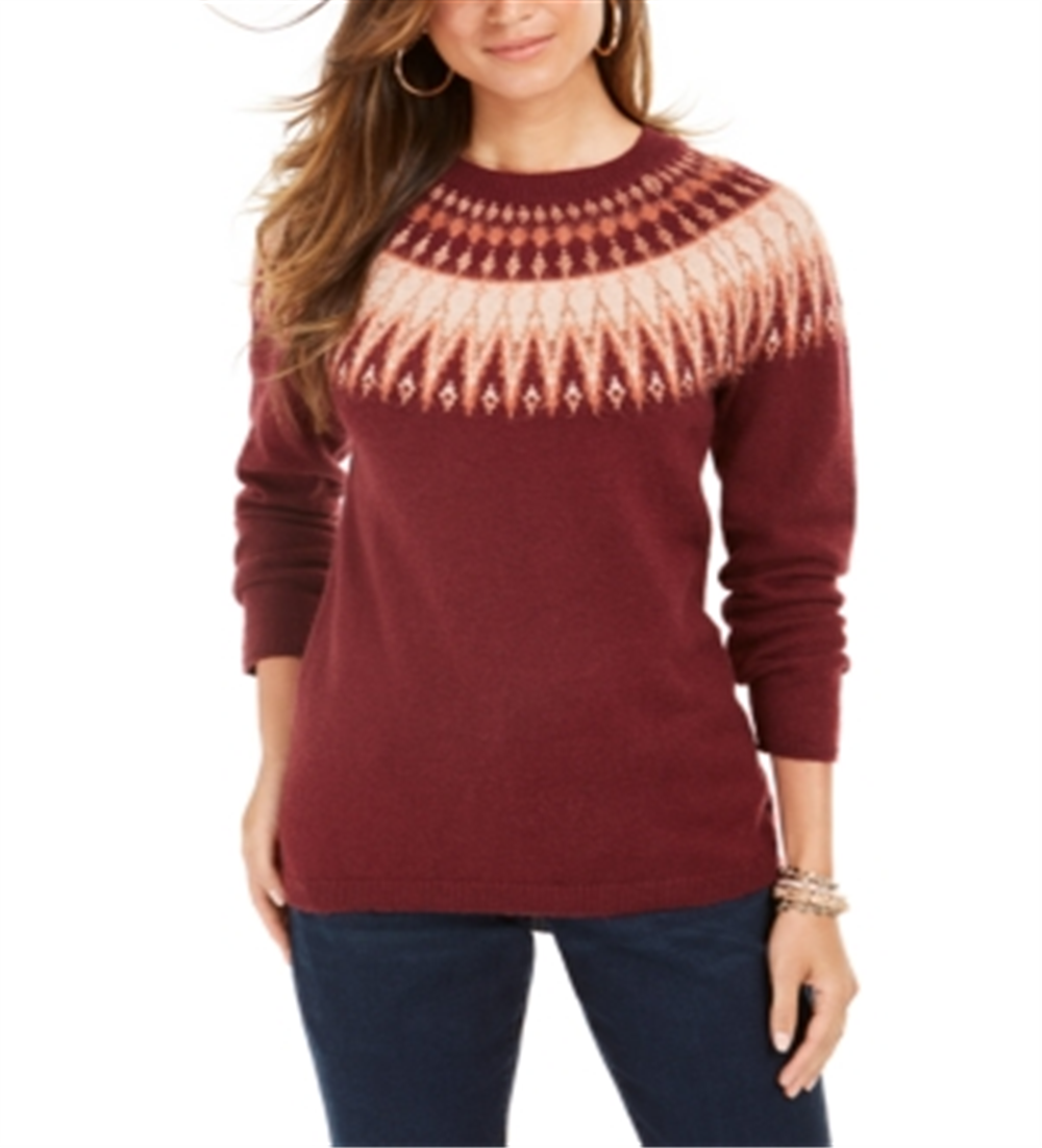Suéter feminino Fair Isle com gola redonda, tamanho PP, vermelho, estilo &amp; co