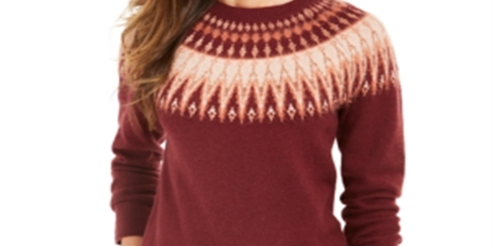 Suéter feminino Fair Isle com gola redonda, tamanho PP, vermelho, estilo &amp; co