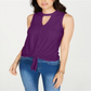 Thalia Sodi Blusa feminina sem mangas com decote em V e bainha amarrada, roxa, tamanho GG