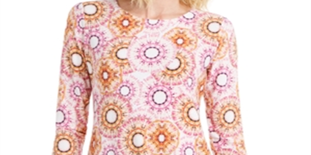 Blusa feminina estampada com manga 3/4 em jacquard, rosa, tamanho 2XL, da coleção JM