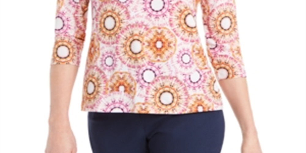 Blusa feminina estampada com manga 3/4 em jacquard, rosa, tamanho 2XL, da coleção JM