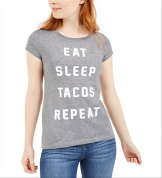 Camiseta estampada Love Tribe Junior's Eat Sleep Tacos, cinza, tamanho G
