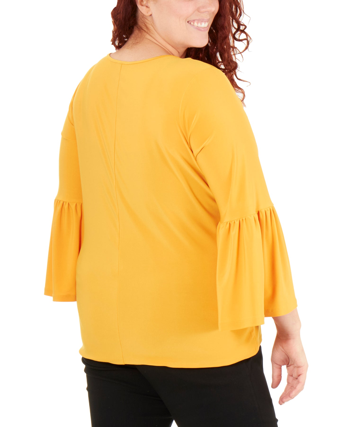 Blusa feminina plus size NY Collection com manga longa e anel de metal, marrom, tamanho G