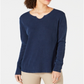 Blusa térmica feminina de algodão com decote dividido, azul, tamanho XL, da Style &amp; Co