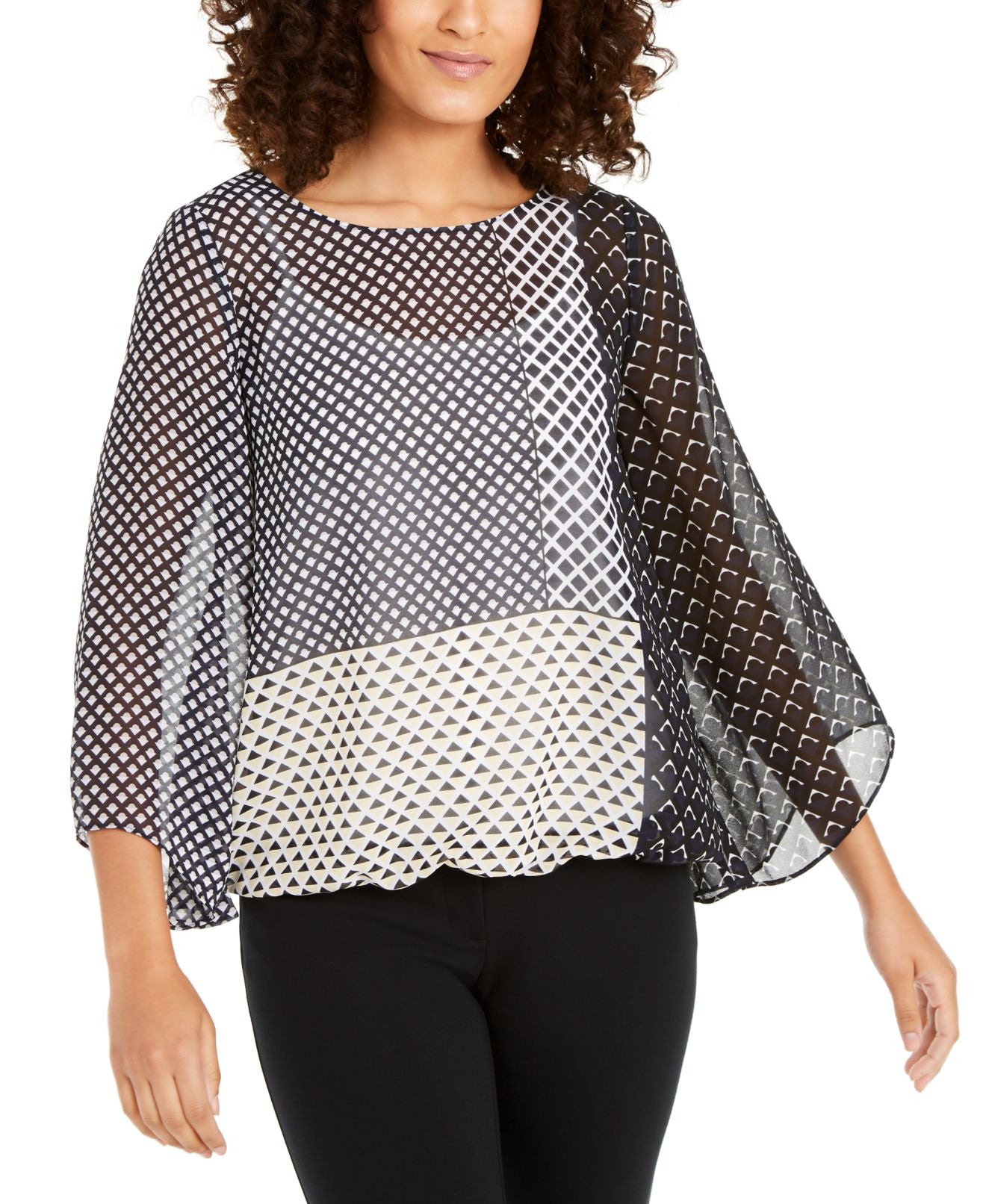 Blusa transparente com manga anjo feminina Alfani, verde, tamanho P