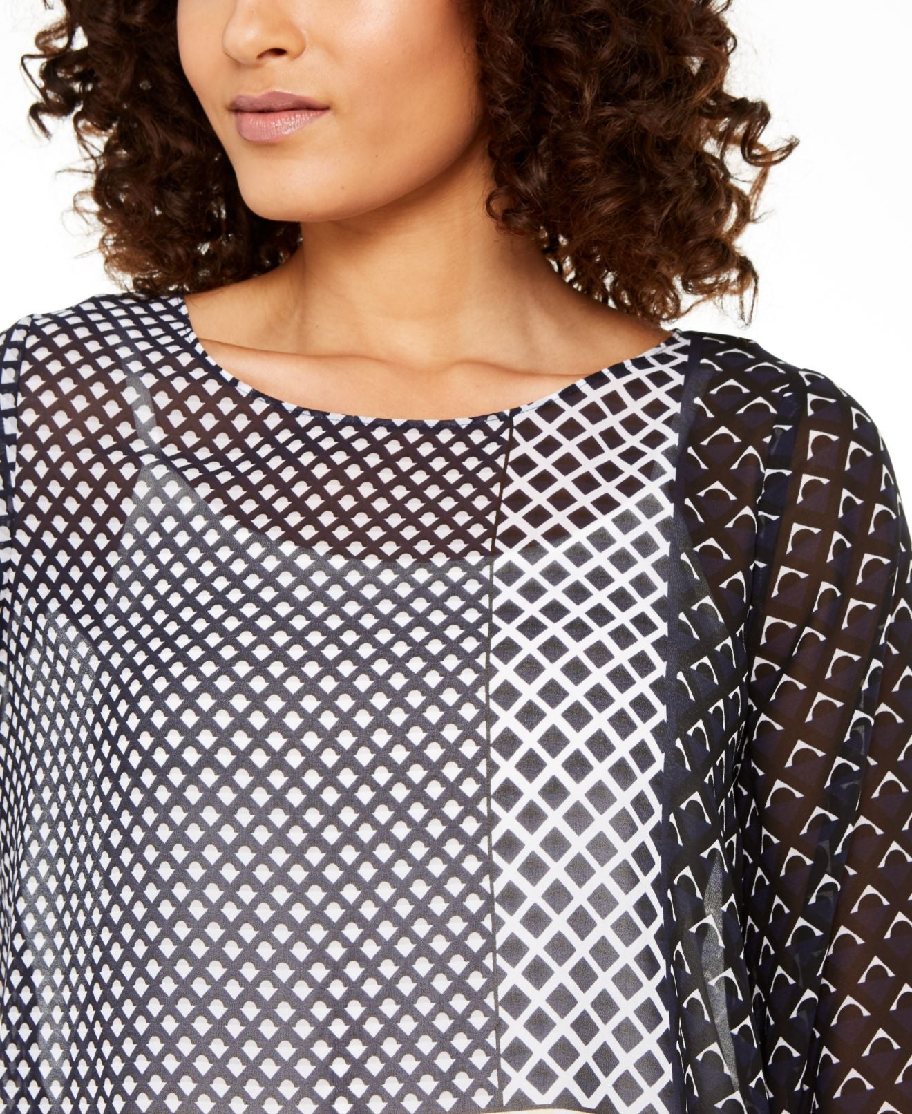 Blusa transparente com manga anjo feminina Alfani, verde, tamanho P