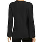 Suéter feminino texturizado com gola redonda e manga comprida, tamanho pequeno e grande, preto, estilo &amp; co