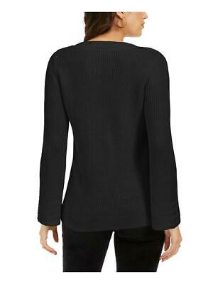 Suéter feminino texturizado com gola redonda e manga comprida, tamanho pequeno e grande, preto, estilo &amp; co